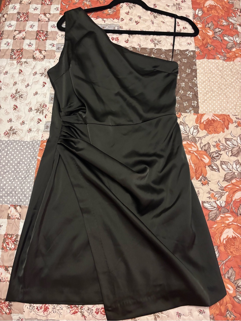 glam One-Shoulder Black Satin Cocktail Dress